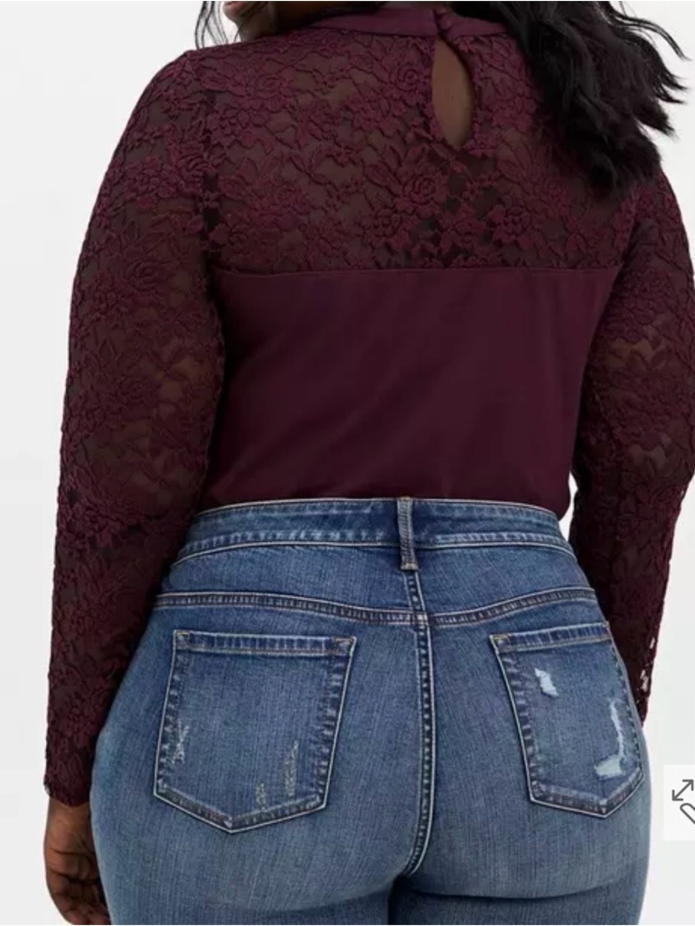 Torrid Foxy Choker Neck Lace Sleeve Women's Top - Burgundy Sz 1/14-16 - Picture 6 of 7
